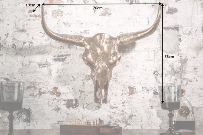 Design schedel MATADOR 70cm gevlamd koper aluminium wanddecoratie - 39533