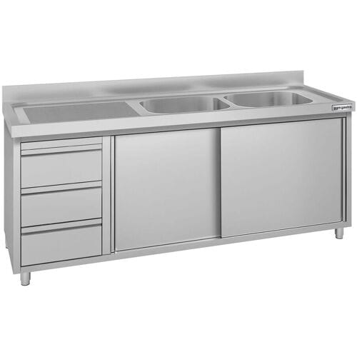 GGM Gastro Spülschrank ECO - 2000x700mm - mit 3 Schubladen & 2 Becken rechts
