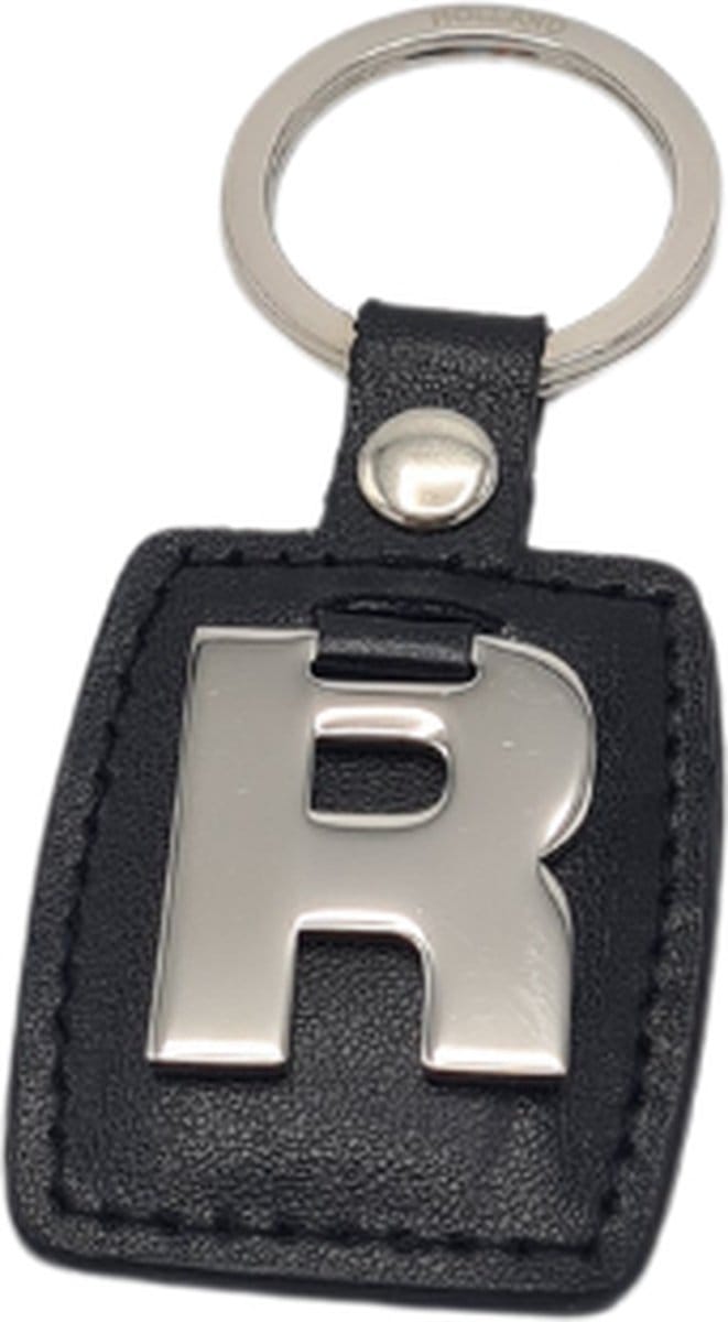 Sleutelhanger - Zilver/Zwart - Letter R - Kunstleer - Metaal