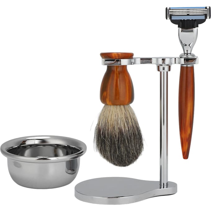 4 stuks Professionele Mannen Scheerset Traditioneel Handmatig Scheermes Scheerkwast Zeepkom Scheerhouder Set brown