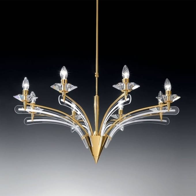 Metallux Kroonluchter ICARO met kristalglas, 8-lichts, goud