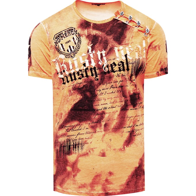 T-shirt met logo-print en knoopsluiting