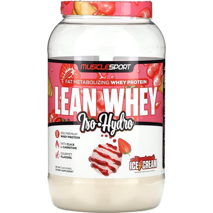 Lean Whey, Iso-Hydro, Aardbeienijs, 2 Lbs (908 G)