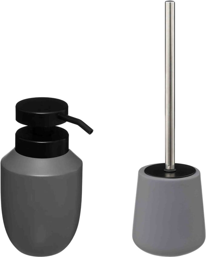 5Five - WC/Toiletborstel met zeeppompje 320 ml - grijs - keramiek