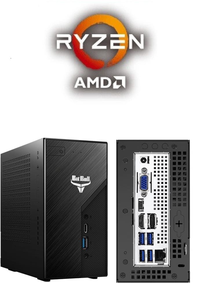 BitBull Ryzen 7 Mini Desktop PC Compleet - 32GB RAM|1TB SSD|WIFI 6E|Bluetooth 5.3|AMD R7 5700G|Ondersteuning voor 3 Schermen|Met Windows 11 Professional