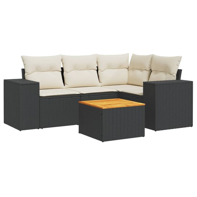 vidaXL - 5-delige - Loungeset - met - kussens - poly - rattan - zwart