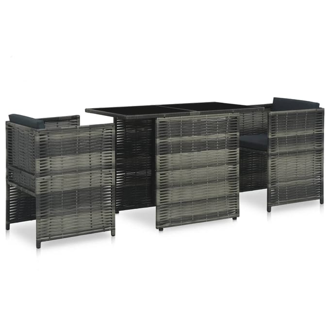 vidaXL - 3-delige - Bistroset - met - kussens - poly - rattan - grijs