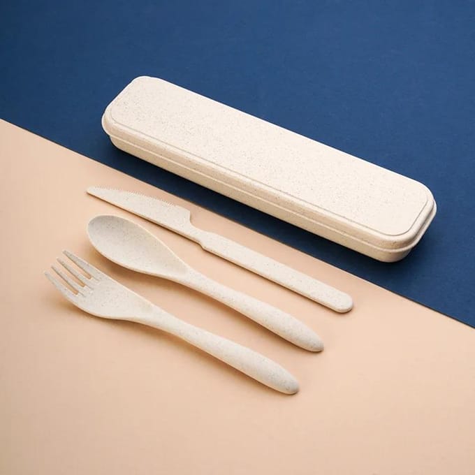Draagbare Bestekdoos Mes Vork En Lepel Set Plastic Studenten Kantine Reizen Draagbaar Drie-Delige Set