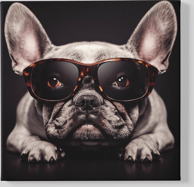 Canvas Schilderij - Dieren - Bulldog Met Bril - Vierkant - 60x60x2 cm