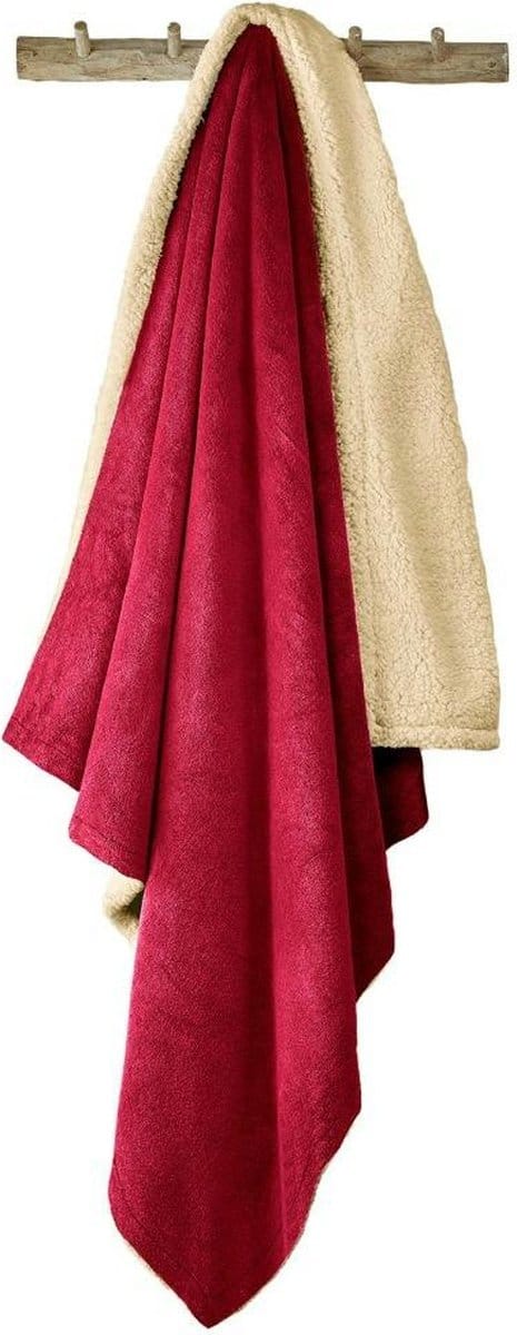 De Witte Lietaer Teddy Fleece Plaid Laya - Wine Red - L - 150 x 200 cm - Polyester