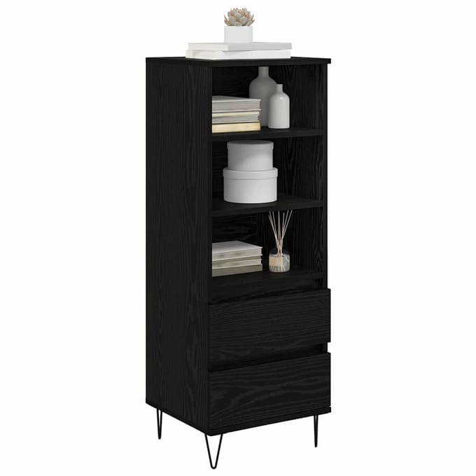 vidaXL - Highboard - Zwart - Eiken - 40 - x - 36 - x - 110 - cm - Bewerkt - hout
