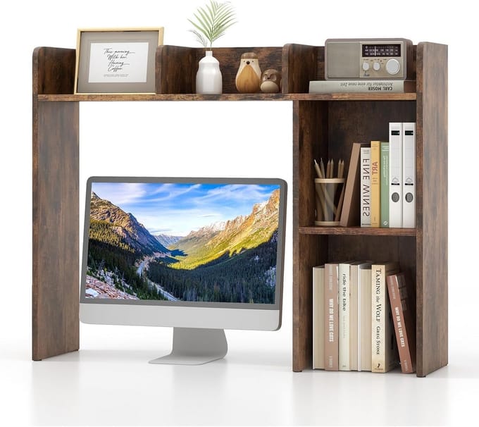 Multifunctionele Desktop Organizer met 4 Planken - Bureauopzetstuk voor Extra Opbergruimte