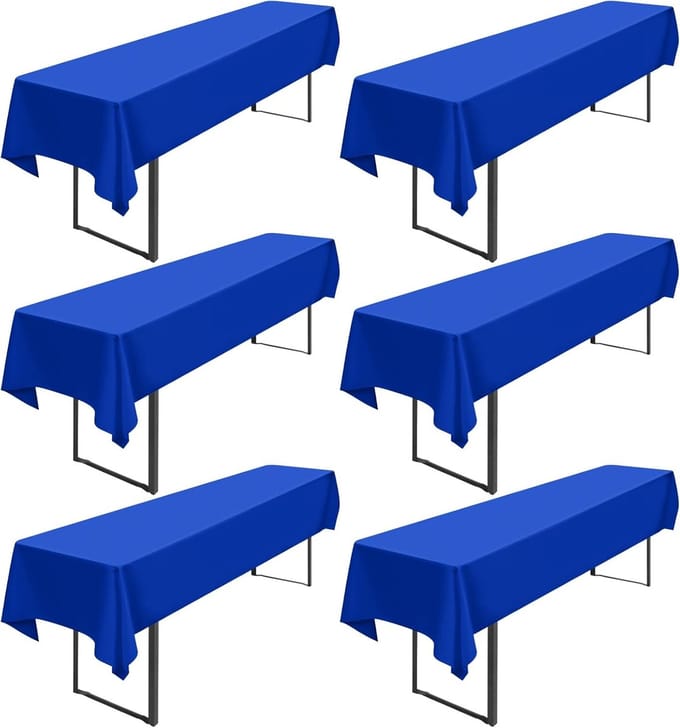 6x Koningsblauw Bierdekkleed Set 250x100 cm - Universele Feesttafelhoes Wasbaar Polyester