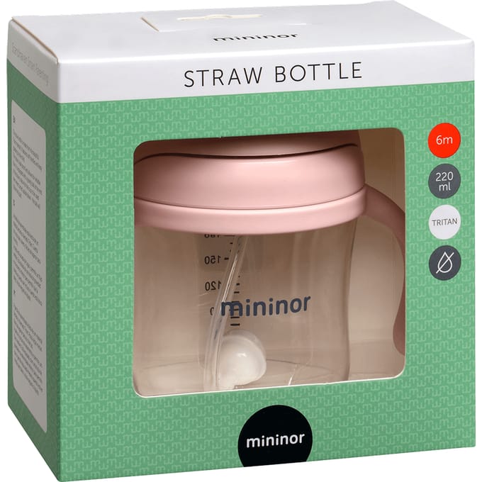 Mininor no-spill rietjesbeker - rose - 220 ml - anti-lek - variabele flow