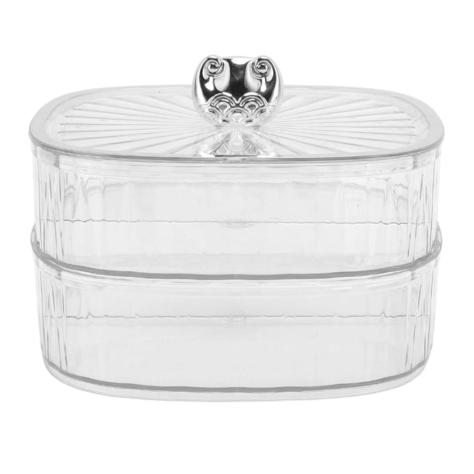 Snackschotel 2 Laags Verdeeld Transparant Stevig Plastic Serveerschaal voor Snoep Gedroogd Fruit white