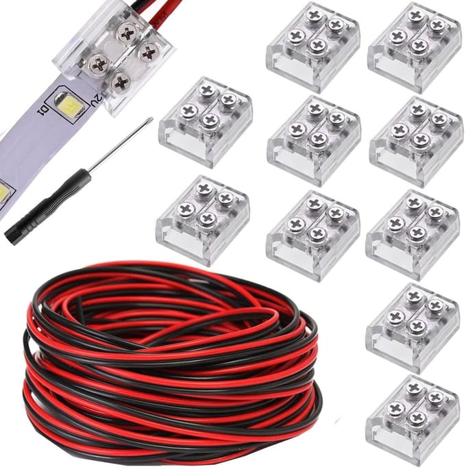 RUNCCI-YUN 10 Pack LED Strip Connectors 10mm 2 Pin Solderless met 10m Kabel