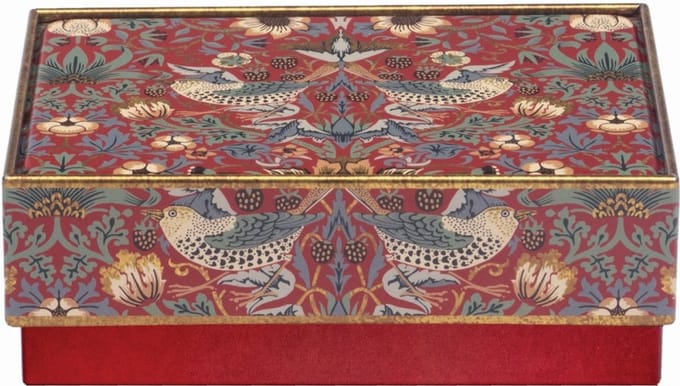 Klassiek Bewaarblikje Vogels - Rood - 11 cm - Rechthoekig - Botanisch Vogel Design - Nostalgisch Cadeaublik & Voorraadblik