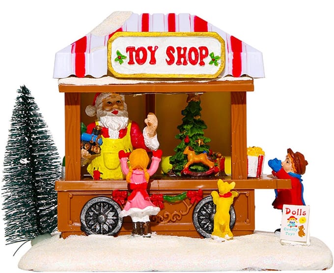 Kerstdorp Verzamelbare Gebouwen - met LED Licht en Muziek USB - Binnen Display Figuren - Kerstversiering