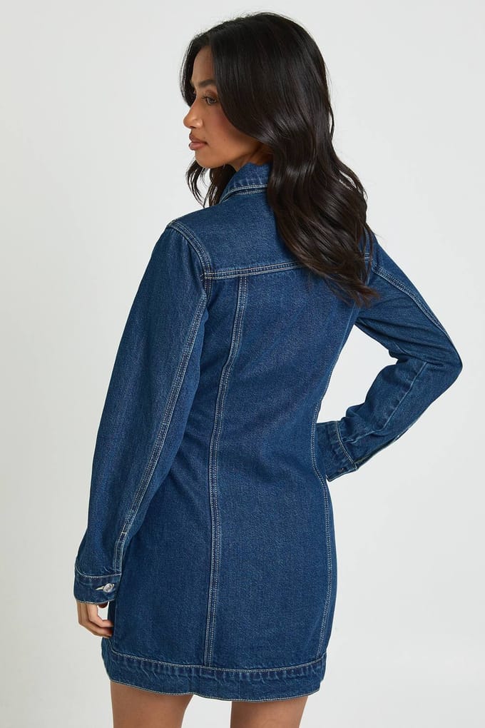 boohoo Dames Petite Western Denim Mini Jurk | Vintage Was | Maat: 40