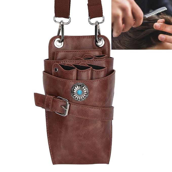 Kapper Schaar Etui Holster met Riem Kappers Taille Houder Etui Tas Bruin brown
