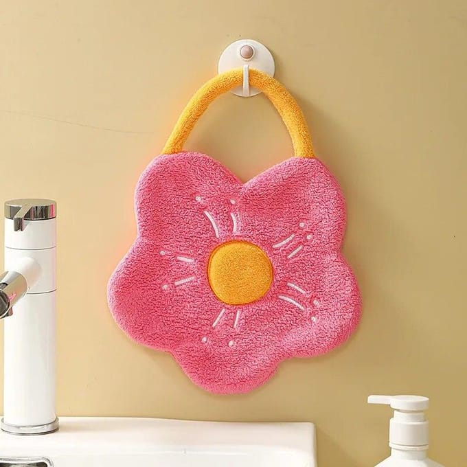 Essuie-mains à séchage rapide en molleton de corail, mouchoir de cuisine, salle de bains, torchon absorbant, chiffon de nettoyage créatif en forme de fleur rouge