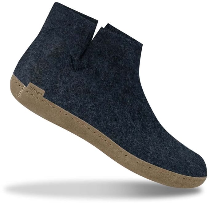 Glerups Hoge Wollen Sloffen Leren Zool Denim