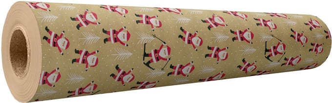 Cadeaupapier kerstmannen thema - 200 meter breed multi kleuren.