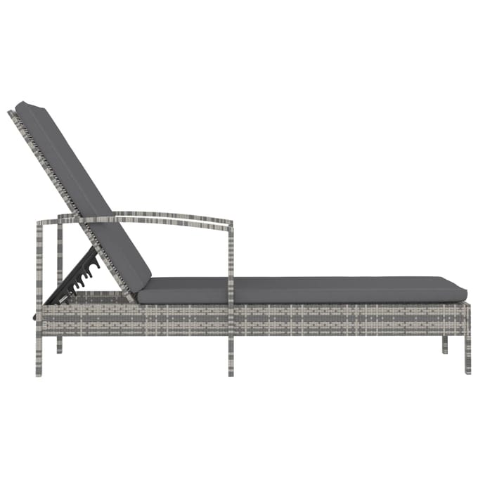 vidaXL - Ligbed - met - armleuningen - poly - rattan - grijs