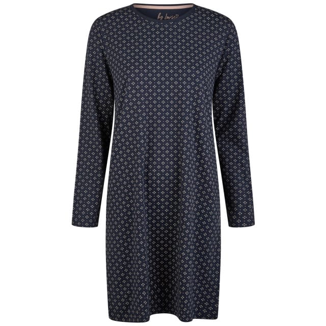 By Louise Essential Dames Nachthemd Lange Mouw AOP Blauw - Maat 3XL