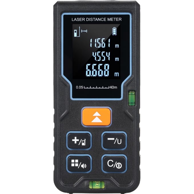 Lasermeting 40m131ft Laserafstandsmeter Draagbaar lasermeetinstrument met 2 waterpassen 40M zwart