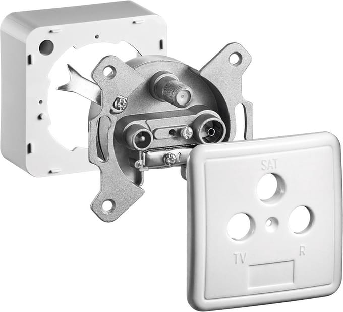 Goobay Complete set: 3-gats antenne-doorgangsdoos, incl. deksel en frame, met doorvoer voor gelijkspanning (DC)