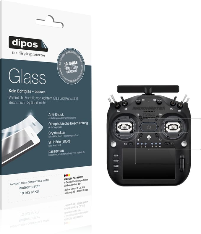 dipos – 2x Pantserfolie geschikt voor Radiomaster TX16S MK3 | 9H Screenprotector