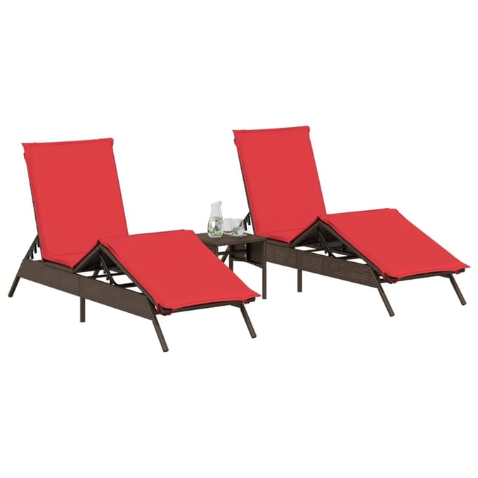 vidaXL - Ligstoelen - 2 - st - met - tafel - poly - rattan - bruin