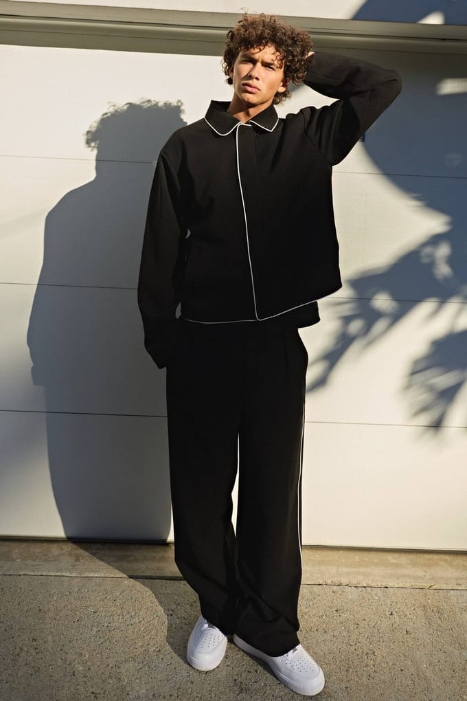 Getailleerde Relaxed Fit Plooibroek Met Contrasterende Biesjes Co-ord Set | Black | Size 44