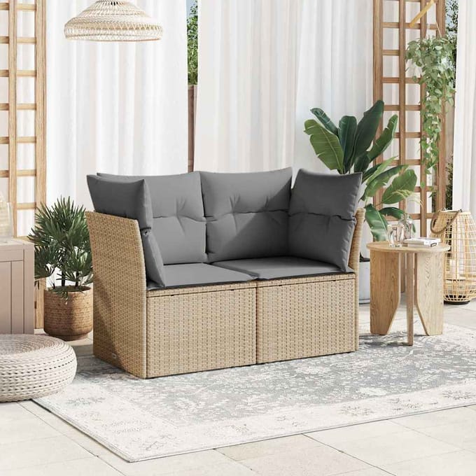 vidaXL - Tuinbank - 2-zits - met - kussens - poly - rattan - beige