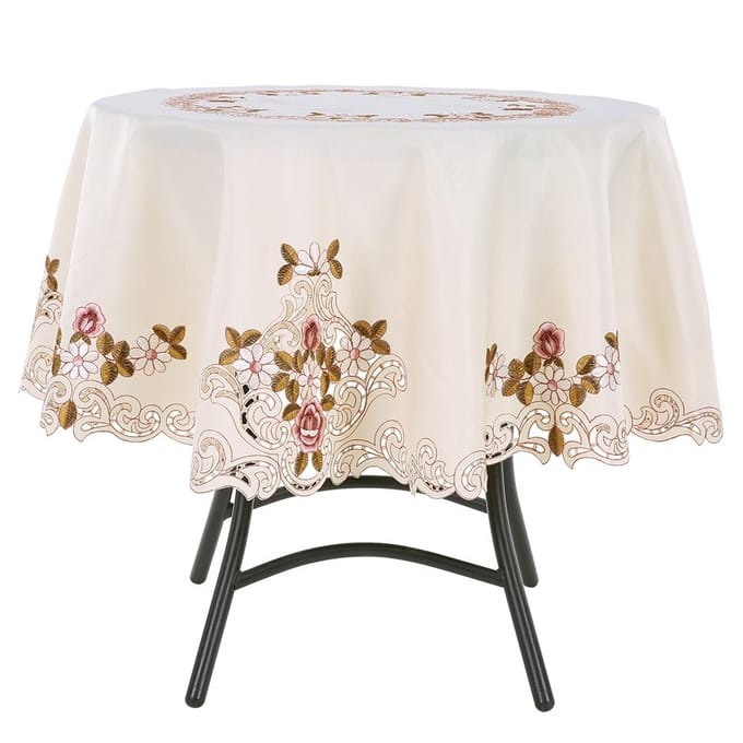 Ronde Rode Bloemen Geborduurde Tafelloper Tafelkleed Uitspatwerk Tafel Party Decoratie 120cm white