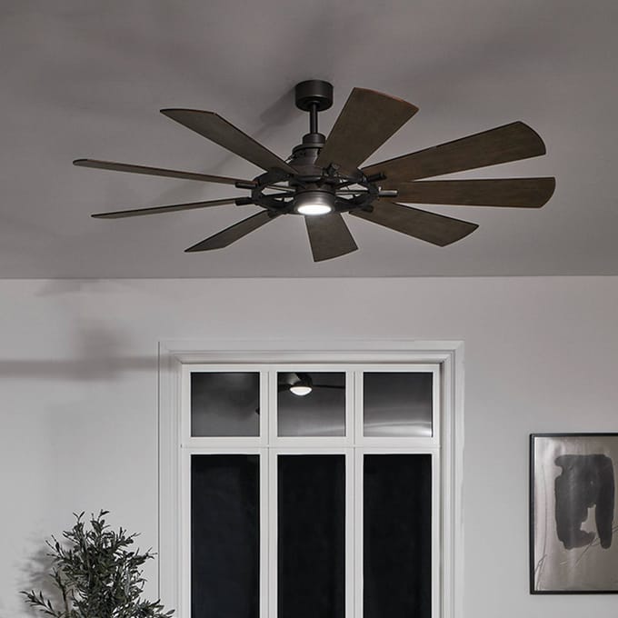 KICHLER LED plafondventilator Gentry wit/walnoot donker