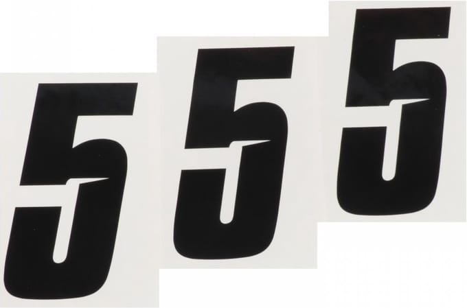 Set van 3 sticker racenummer vijf 5 zwart Blackbird 100x50 voor motor