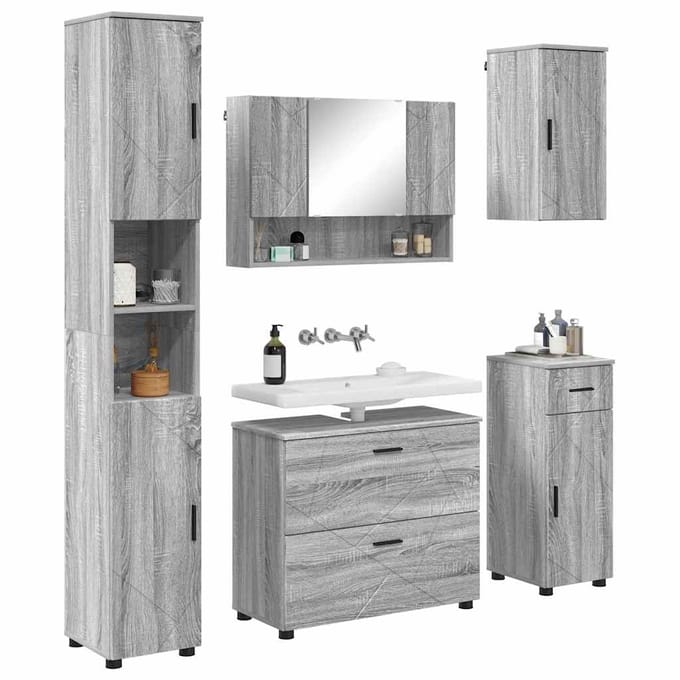 vidaXL - Badkamermeubel - Set - 5 - st - Grijs - Sonoma - 35 - x - 30 - x - 192 - cm