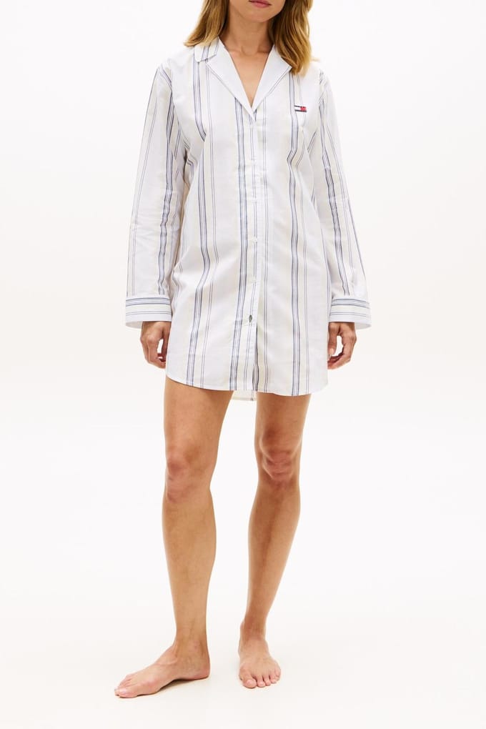 Tommy Hilfiger Ls Poplin Nightdress Keepsake Blue Multi Stripe Größe: S | Bademäntel Outlet | Damen | Blau
