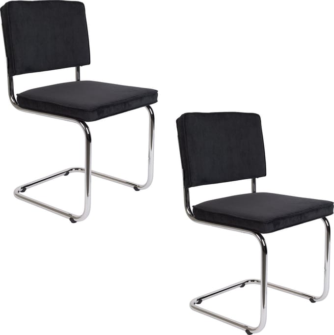 Zuiver Ridge Rib Eetkamerstoelen Zwart - Set van 2