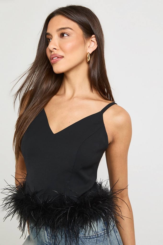 boohoo Dames Cami-top met veeraccent | Black | Maat: 12