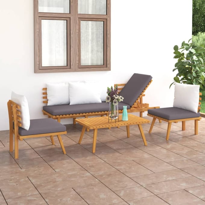 vidaXL - 4-delige - Loungeset - met - kussens - massief - acaciahout