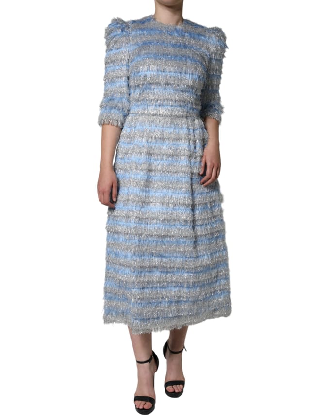 Metallisch Gestreepte Fringe Midi Jurk
