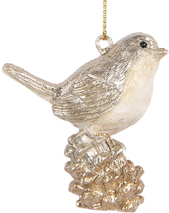 Clayre & Eef Kersthanger Vogel 6 cm Beige Kunststof