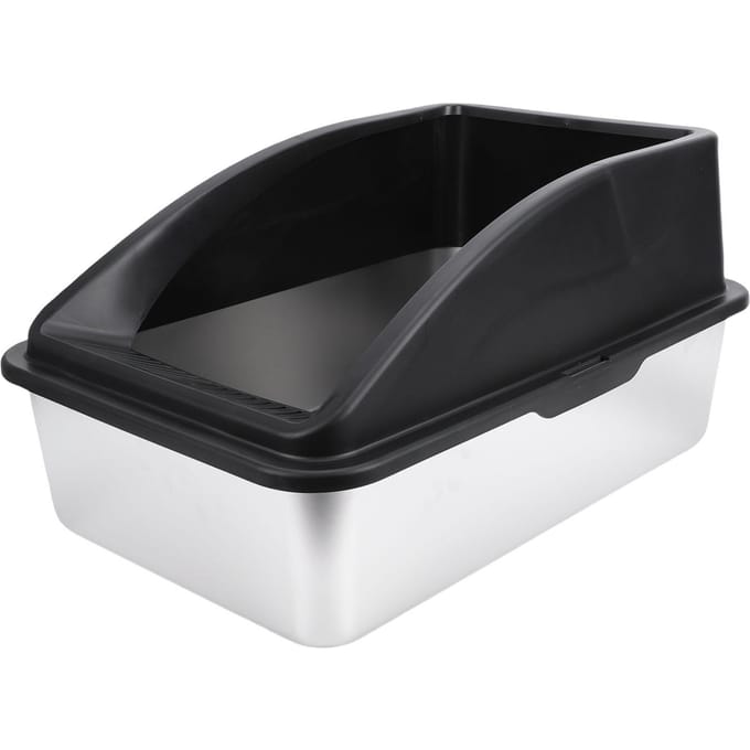 Bac à litière pour chat Acier inoxydable Multifonctionnel Taille spacieuse Dessus ouvert Clôture surélevée Bac à litière pour chaton pour la maison black