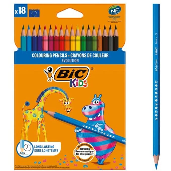 Evolution kleurpotloden, l: 17,5 cm, vulling: 3 mm, 18 stuks, diverse kleuren