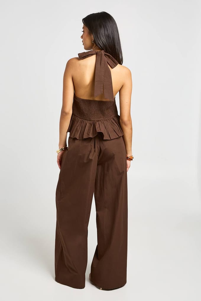boohoo Dames Prairie Peplum Top En Broek Co-ord | Chocoladebruin | Maat: 34