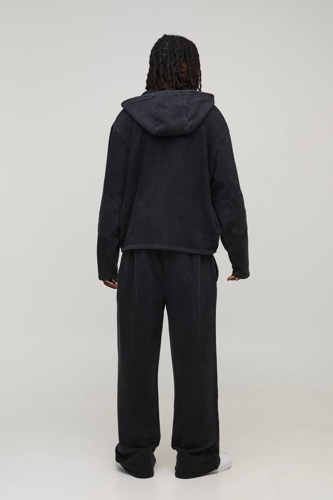 Oversized Boxy Versleten Gescheurde Nek Hoodie | Black | Size XS