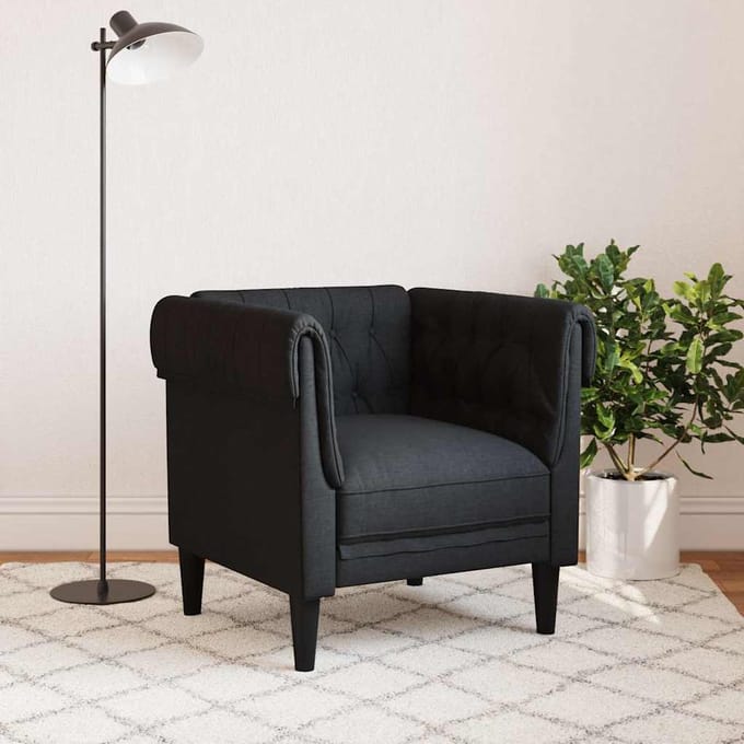 Vidaxl Fauteuil Chesterfield, Zwart, Bekleed met Stof